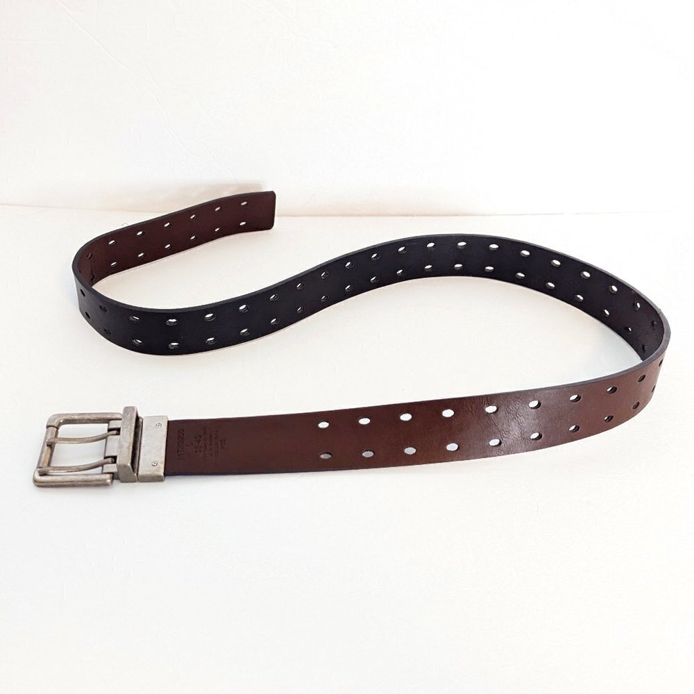 PGE Reversible Belt Black Brown Accent Holes 2 Prong Silver Hardware Vegan‎